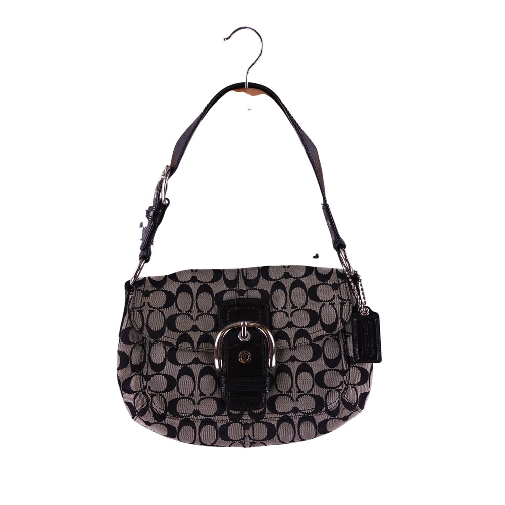 Vintage Coach Soho Signature Jacquard Flap Hobo Shoulder Bag Black Gray Y2K